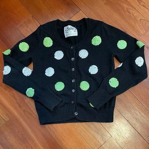 Justice Black Cardigan w green & white polkadots Perfect for St. Patrick’s Day!